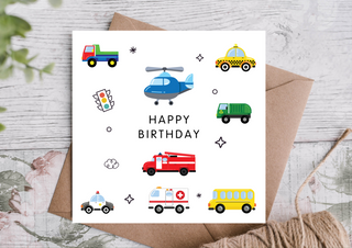 Emergency Vehicles Happy Birthday Card | Kids Birthday Card