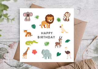 Safari Animals Happy Birthday Card | Kids Birthday Card