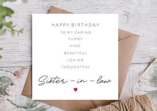Happy Birthday to My Caring Funny Kind Beautiful Loving Thoughtful Sister-In-Law Card / Happy Birthday Card / Card for Sister-In-Law