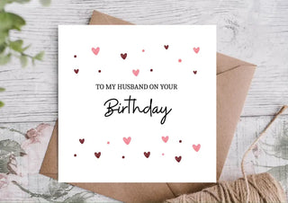Husband Birthday Card / Happy Birthday Card / Card for husband/ Card for him / 100% Recycled Card / Kraft Envelope / Greeting Card